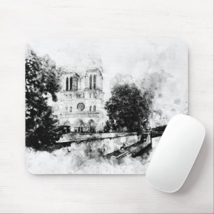 Mousepad Ilustração Monocromática da Catedral de Notre-Dame