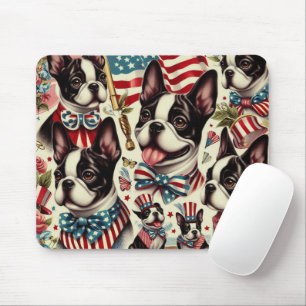 Mousepad Ilustração Sem Costura de Boston Terrier Vintage