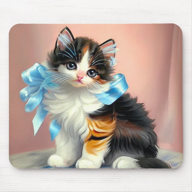 Mousepad Ilustração Vintage Calico Kitten (Frente)
