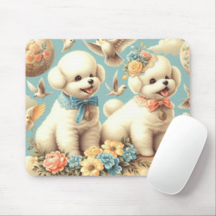 Mousepad Ilustração Vintage Cute Bichon Frisé
