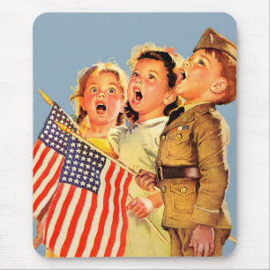 Mousepad Ilustração Vintage de Crianças Patriotas dos an
