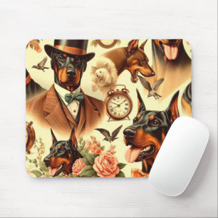 Mousepad Ilustração Vintage Doberman Seamless