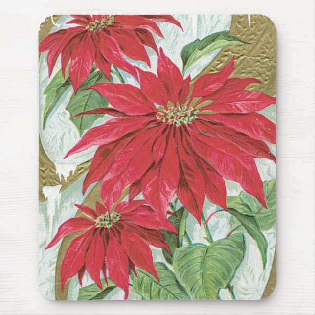 Mousepad Ilustração Vintage Poinsettia. (Frente)