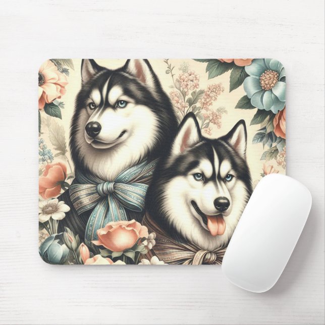 Mousepad Ilustração Vintage Siberian Husky (Com mouse)