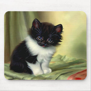 Mousepad Ilustração Vintage Tuxedo Kitten
