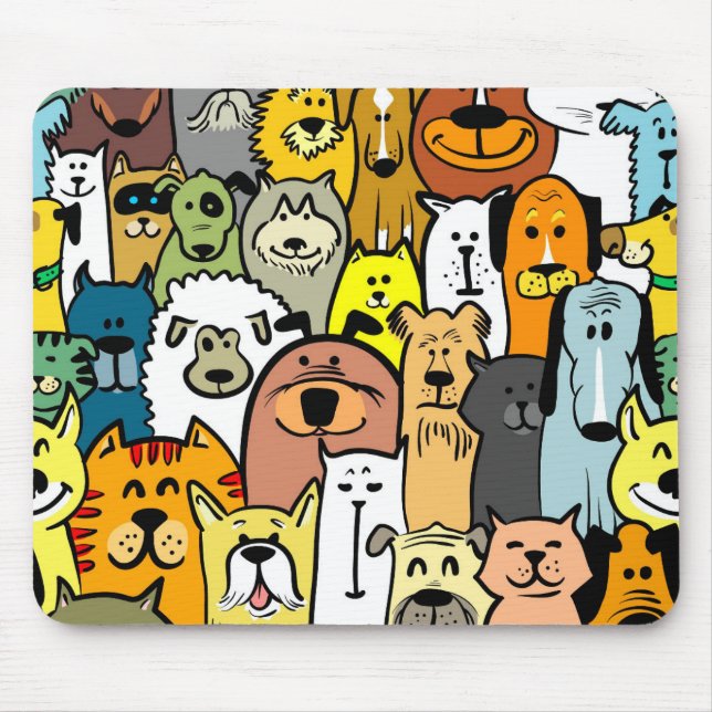 Mousepad Ilustrações de cães e gatos animados (Frente)