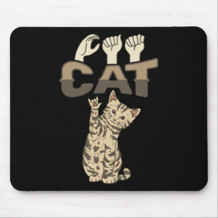 Mousepad ILY Cat ASL Gesto manual surdo audição perda de au