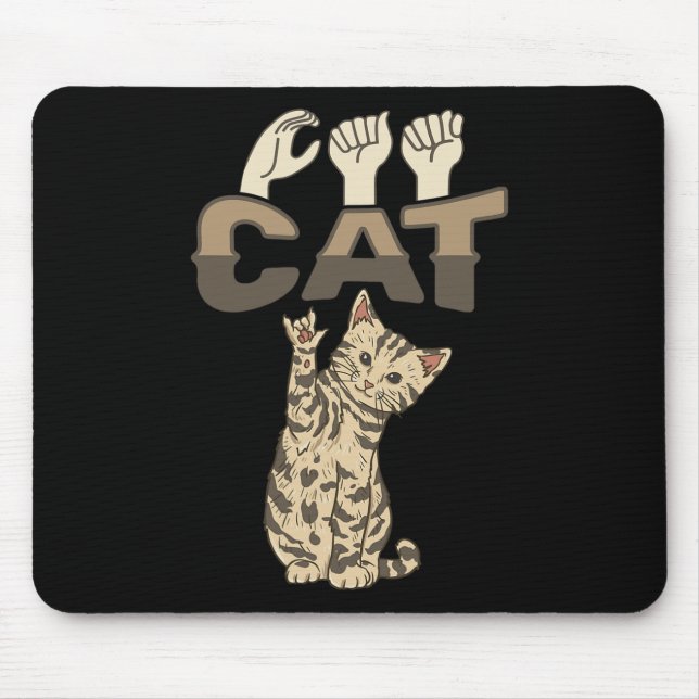 Mousepad ILY Cat ASL Gesto manual surdo audição perda de au (Frente)