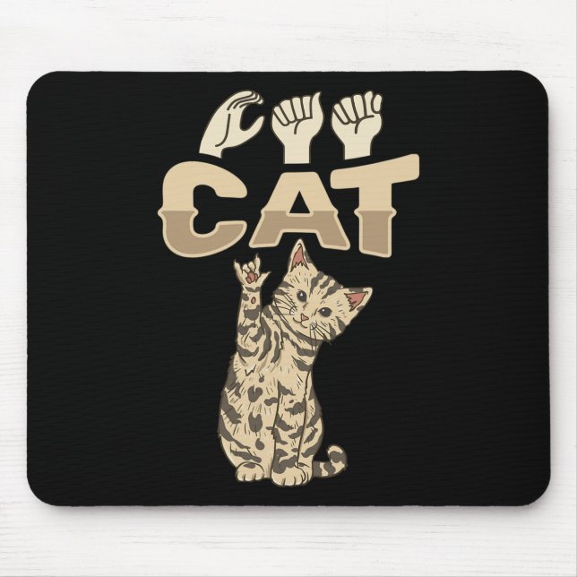 Mousepad ILY Cat ASL Gesto manual surdo audição perda de au (Frente)