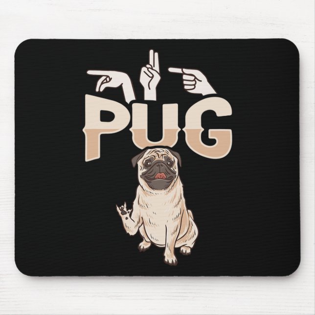 Mousepad ILY Pug ASL Gesto manual surdo perda auditiva Awar (Frente)