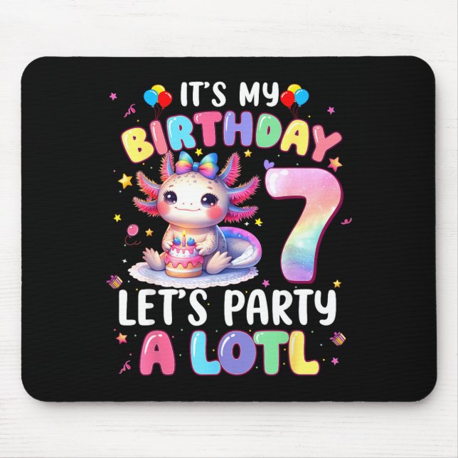 Mousepad I'm 7th Birthday Girl Cute Axolotl 7 Year Old Bday (Frente)