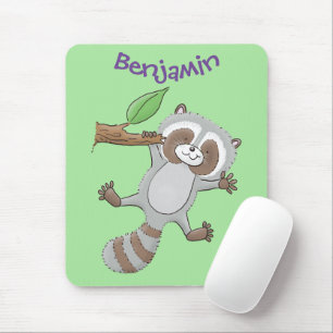 Mousepad Imagem de desenho animado de bebê guaxinim feliz e