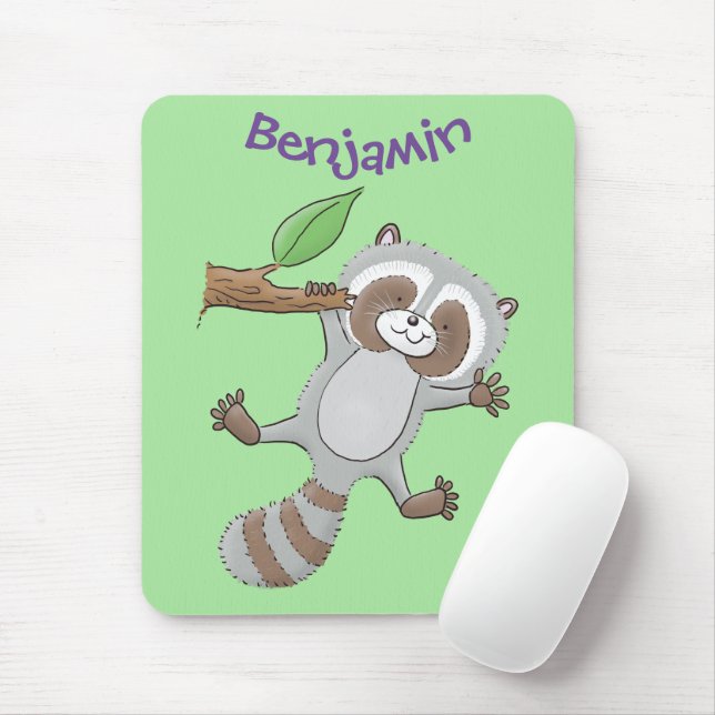 Mousepad Imagem de desenho animado de bebê guaxinim feliz e (Com mouse)