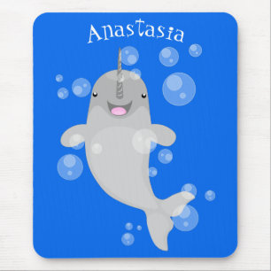 Mousepad Imagem de desenho animado de bolhas de narvais fel