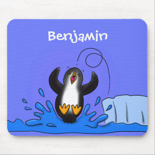 Mousepad Imagem de desenho animado de pinguim de salto feli