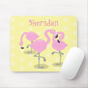Mousepad Imagem de desenho animado rosa-claro flamingo trio