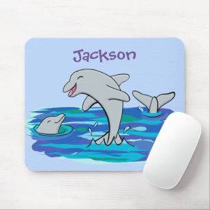Mousepad Imagem de desenhos animados de golfinhos alegres e