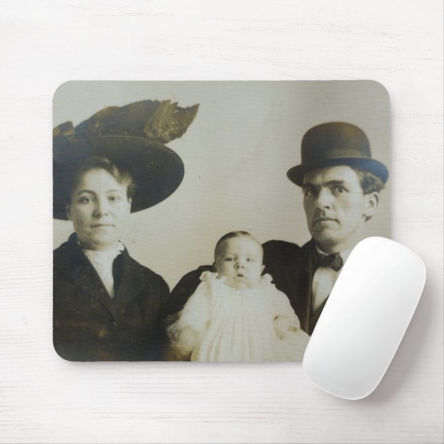 Mousepad Imagem de Fotografia B&W RPPC da Família Bowler (Com mouse)