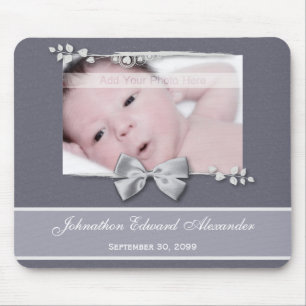 Mousepad Imagem Elegante Anúncio de Nascimento Silver Ribbo
