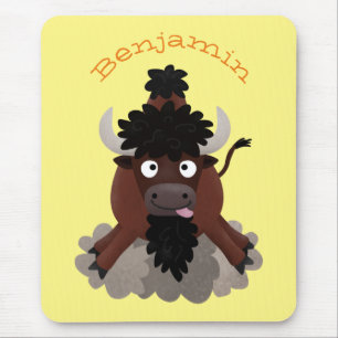 Mousepad Imagem engraçada de desenho animado de bisonte de
