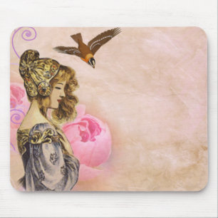 Mousepad Imagem rosa rosa-rosa vintage feminina