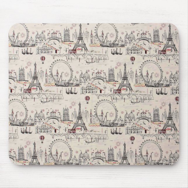 Mousepad Imagens pretas & brancas do vintage de Europa (Frente)