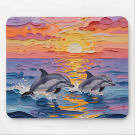 Mousepad Impasto Dolphins and Ocean Waves  