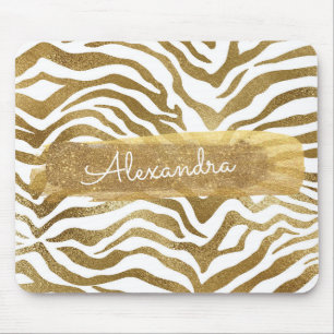 Mousepad Impressão animal da zebra Dourado & branca com