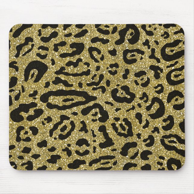 Mousepad Impressão Animal Leopardo Preto-Glitor Dourado (Frente)