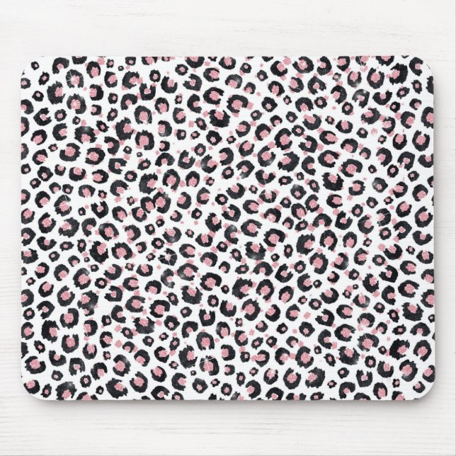 Mousepad Impressão animal negro-leopardo-negro e Rosa elega (Frente)