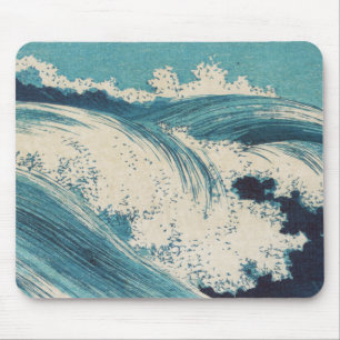 Mousepad Impressão Antiga de Ondas do Oceano Azul em Xilogr