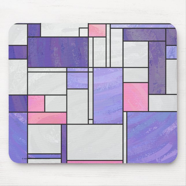 Mousepad Impressão branco roxo, cor-de-rosa, mondriano (Frente)