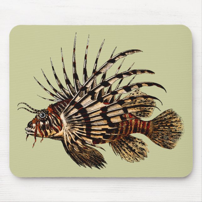 Mousepad Impressão da arte do Lionfish do vintage (Frente)