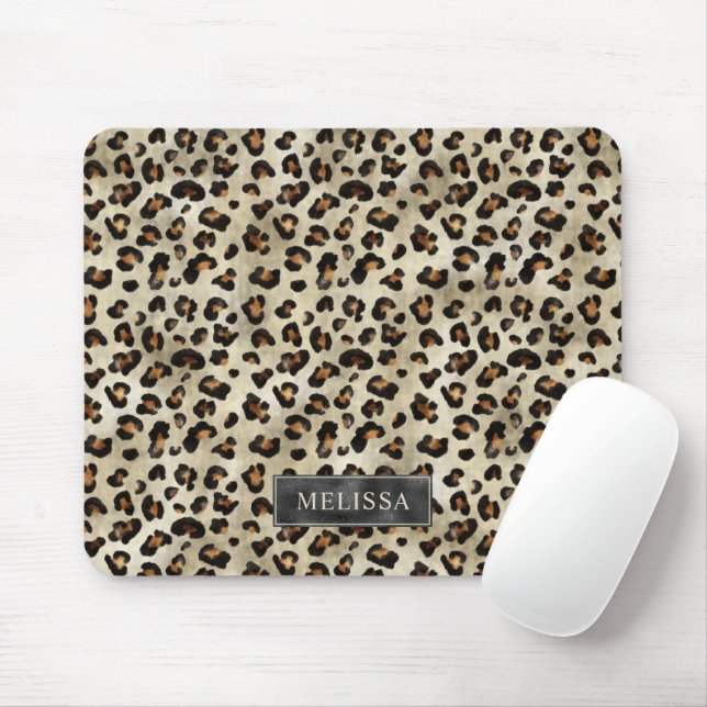 Mousepad Impressão de Animal Leopardo Com Folha Falsa Preta (Com mouse)