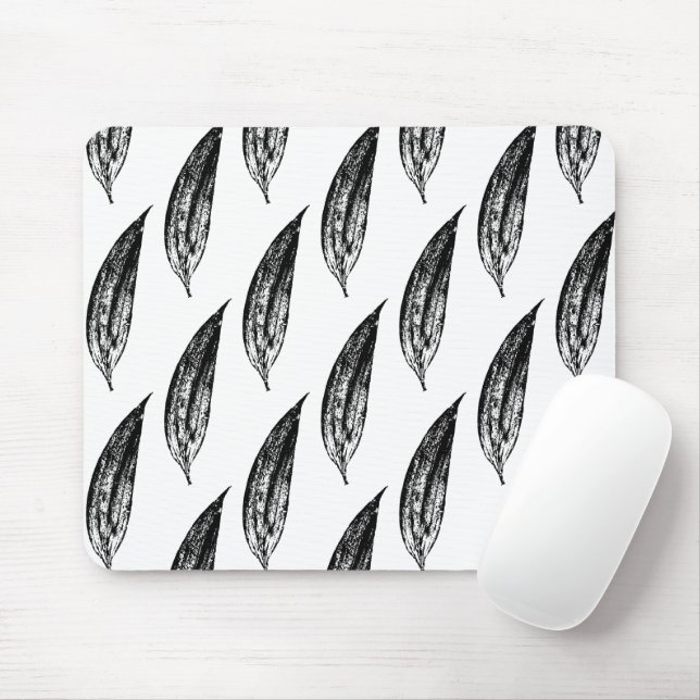 Mousepad Impressão de Folha de Lírio Branco Preto e Branco (Com mouse)