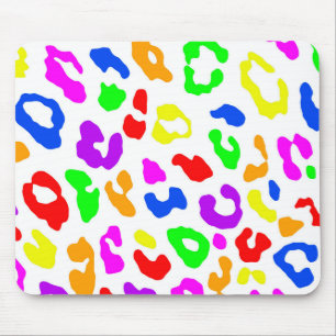 Mousepad Impressão de leopardo Arco-íris Branco