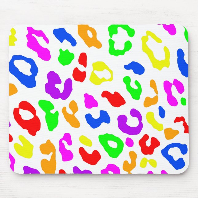 Mousepad Impressão de leopardo Arco-íris Branco (Frente)