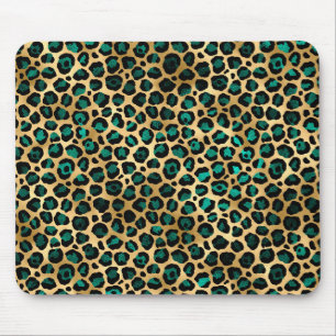Mousepad Impressão de leopardo dourado e azul glamouroso