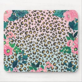 Mousepad Impressão de Leopardo Floral de Ombre Rosa Girasso