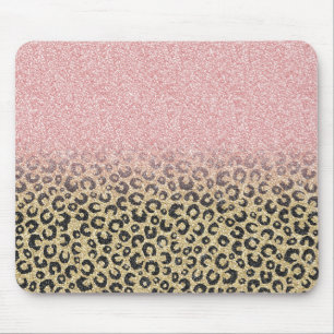 Mousepad Impressão de Leopardo Preto Glitter Dourado Elega