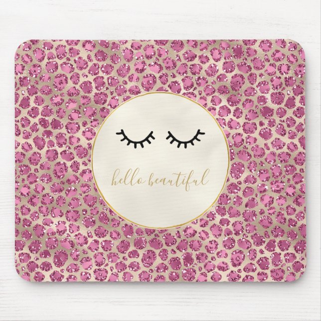 Mousepad Impressão de Leopardo Rosa Dourada Eyelashes Preto (Frente)