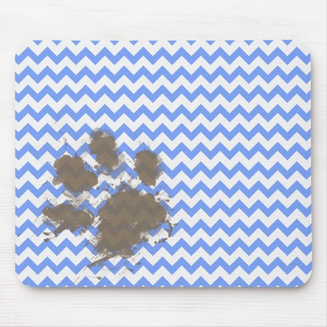 Mousepad Impressão de Pata Engraçada em Blue Chevron (Frente)