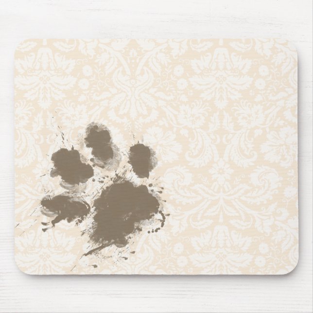 Mousepad Impressão de Paw Engraçada no Damasco Branco Antiq (Frente)