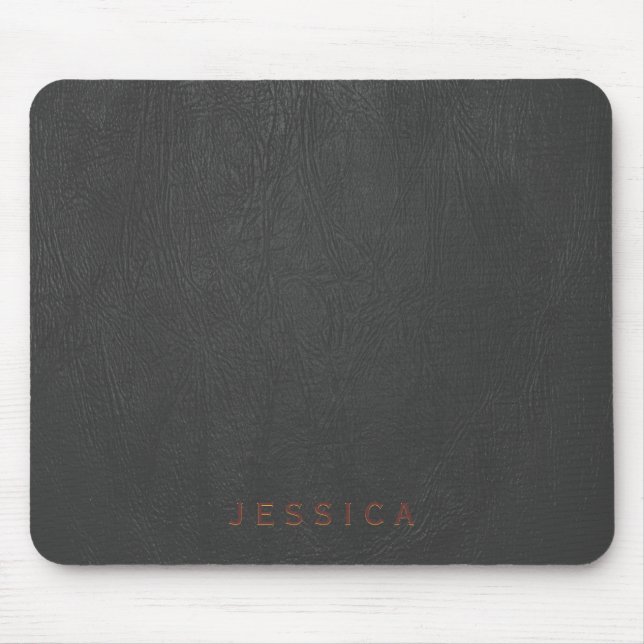 Mousepad Impressão de Textura de Couro Negro Elegante (Frente)