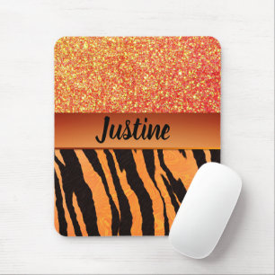 Mousepad Impressão de Tigre de Glam Laranja Glitter