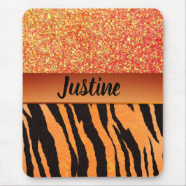 Mousepad Impressão de Tigre de Glam Laranja Glitter