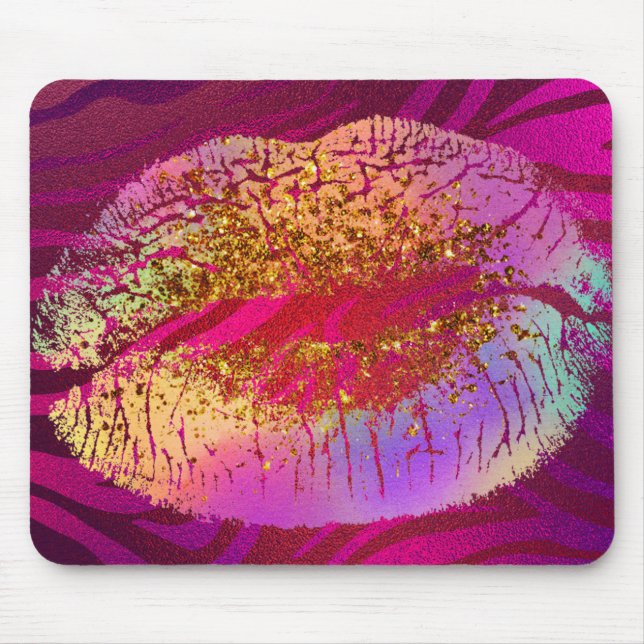 Mousepad Impressão de Zebra Rosa Arco-íris Beijo de Lábios  (Frente)