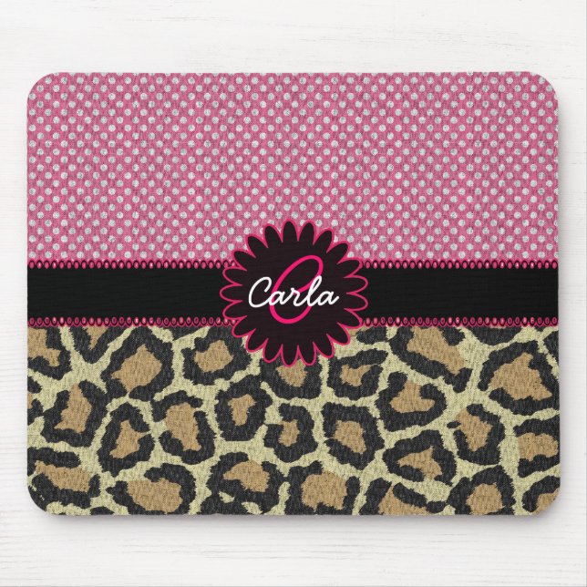 Mousepad Impressão do Leopardo Elegante e Monograma de Boli (Frente)