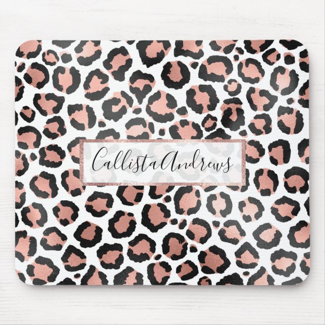 Mousepad Impressão do Leopardo Preto-Rosa de-Quic Moderno (Frente)