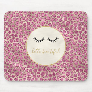 Mousepad Impressão do Leopardo Rosa Dourado Eyelashes Pret